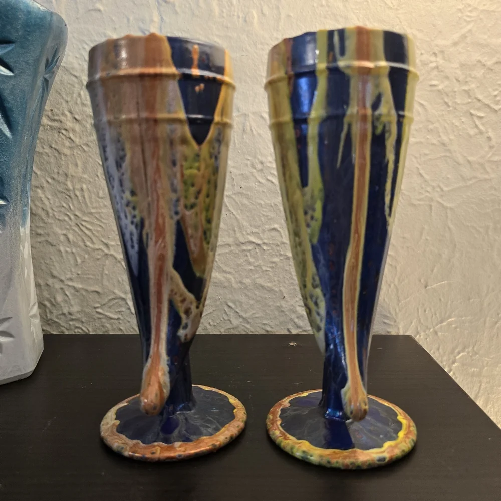 2 HANDCRAFTED Upcycled Glass Goblets HANDPAINTED Abstract Viking Drinkwear Art